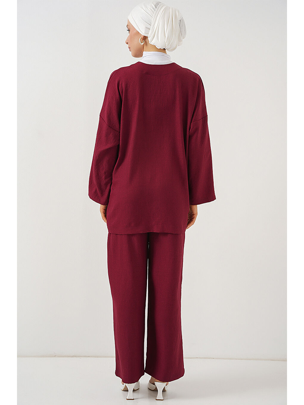 Kadın Keten Kimono İkili Takım 6727 - Bordo-5