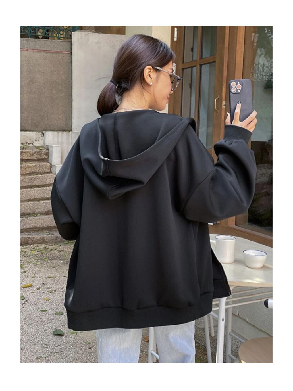 Kadın Siyah Scuba Dalgıç Kumaş Kapüşon Detay Fermuarlı Hırka-3