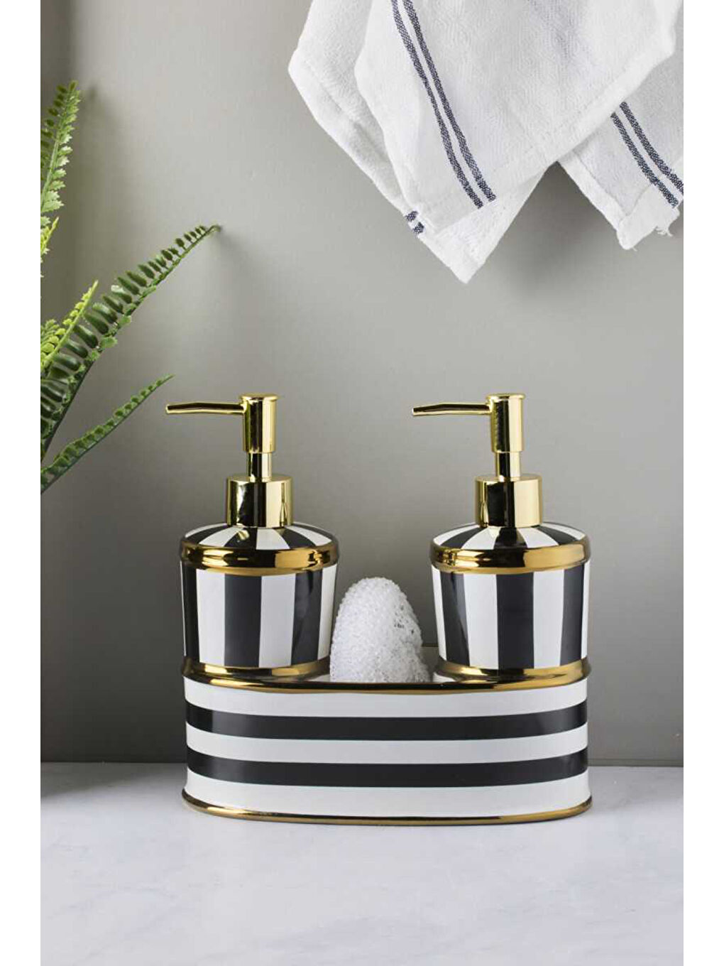 Siyah 16713 Maura Nero 2'li Porselen Sıvı Sabunluk Seti-1