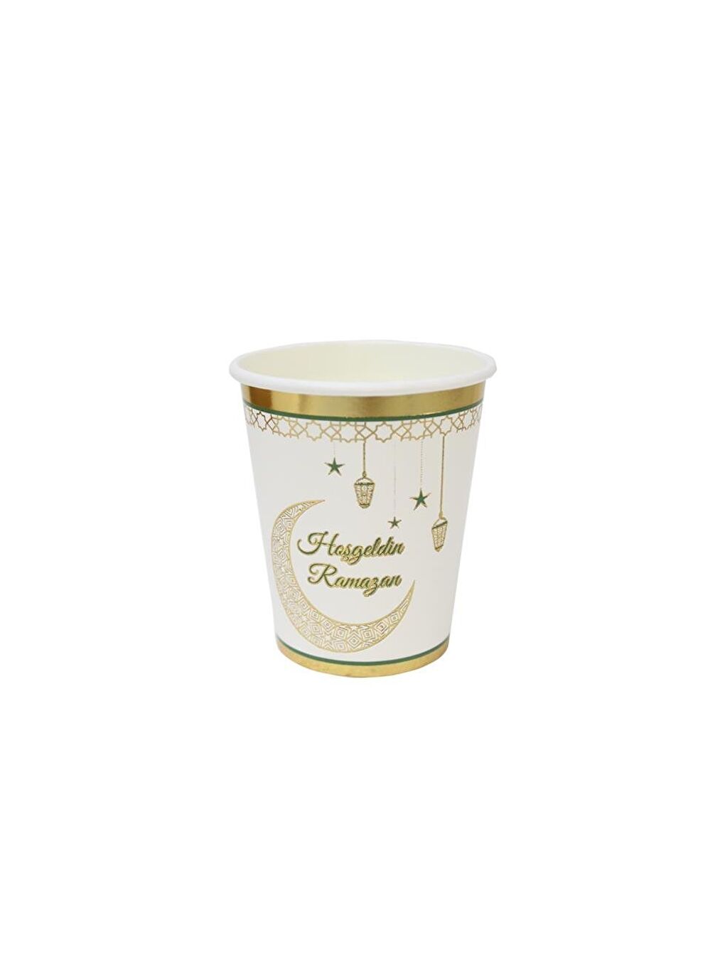 Beyaz Hoşgeldin Ramazan Altın Detaylı Baskılı Karton Bardak 8'li-1