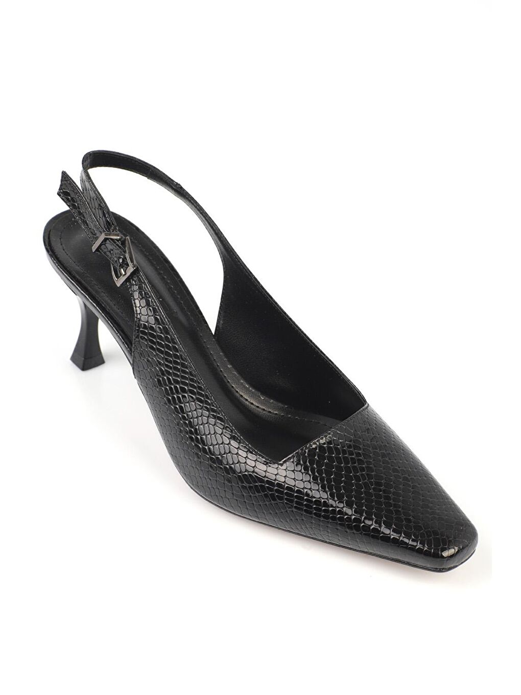 Siyah Arkası Açık Orta Topuklu Kadın Ayakkabı-3