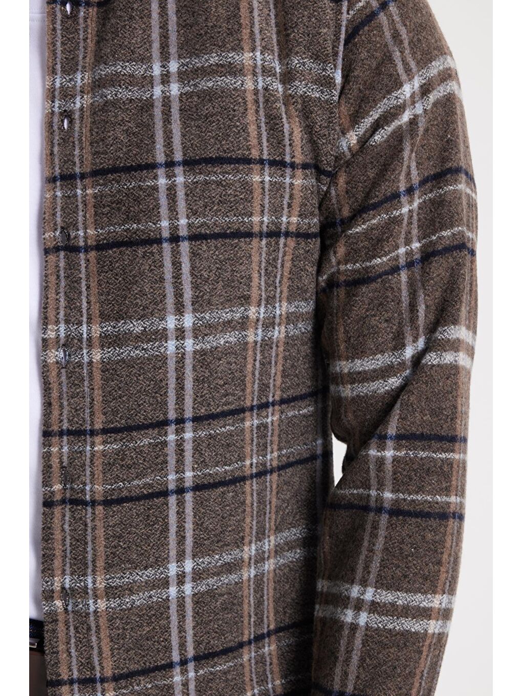 Kahverengi Erkek Slim Fit Dar Kesim Kareli Kışlık Oduncu Gömlek-3