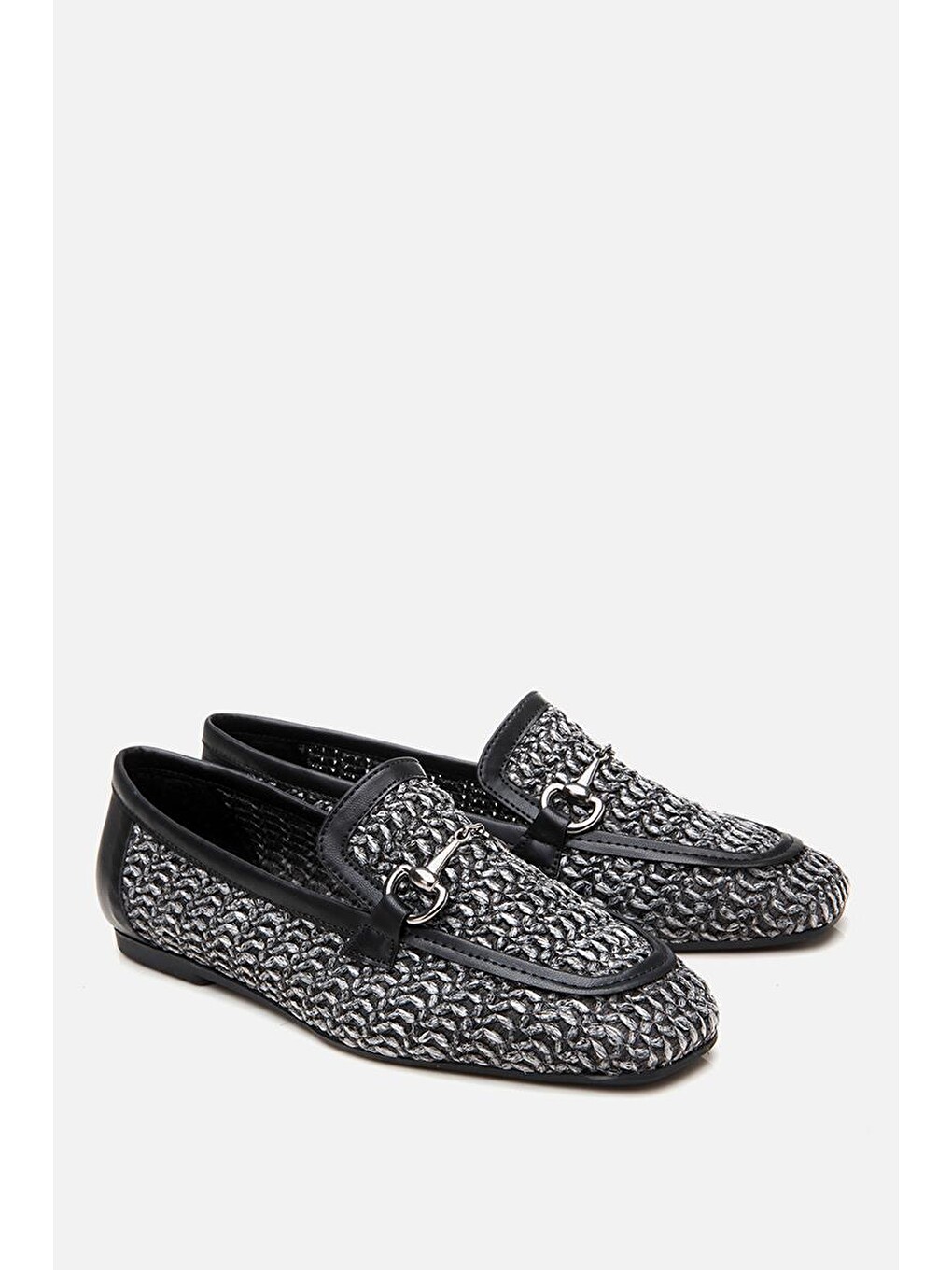 Kadın Siyah Hasır Detaylı Tokalı Loafer-1