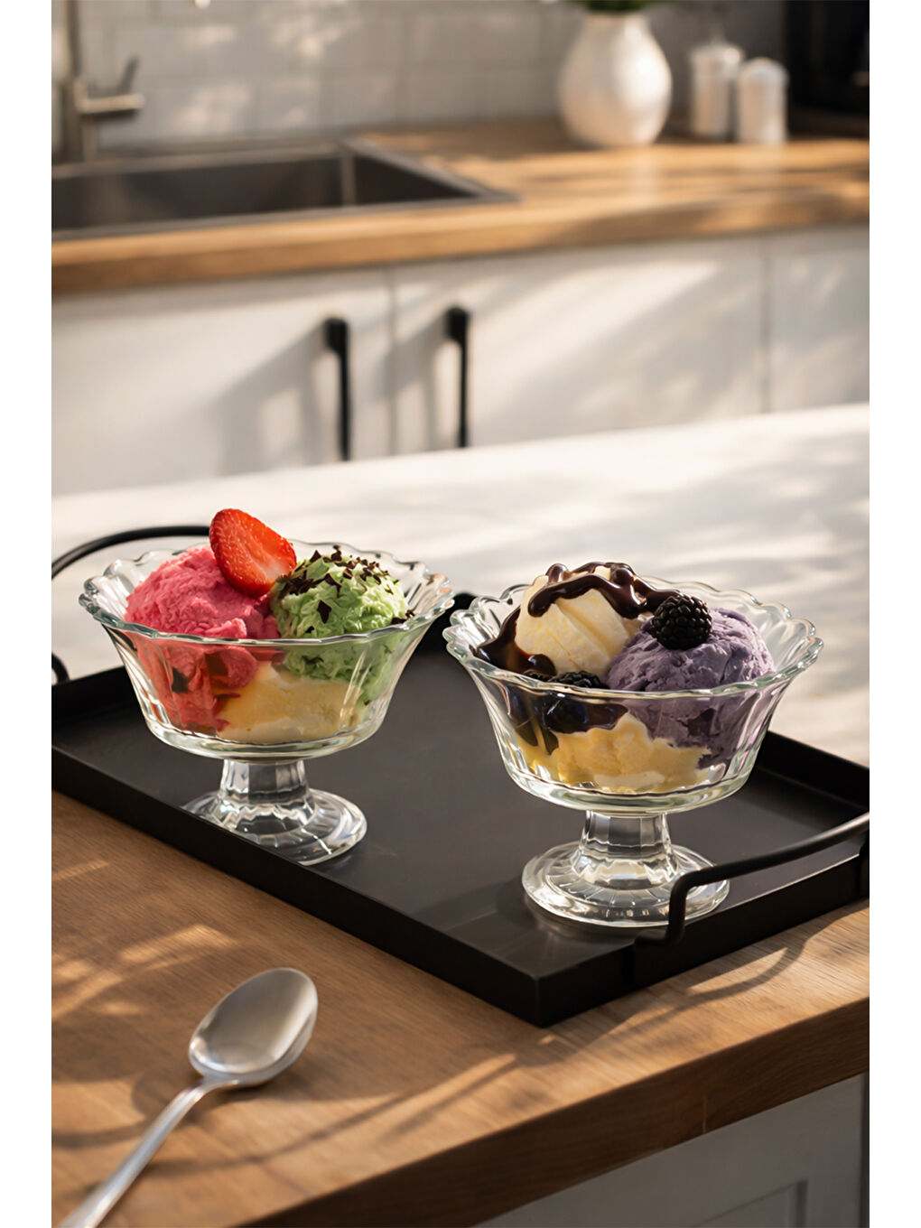 Renksiz RYG3005 Manolya Ayaklı Cam Kase Tatlı Ve Dondurma Lokumluk Şekerlik Çerez Kasesi 6,5x8,5Cm-2