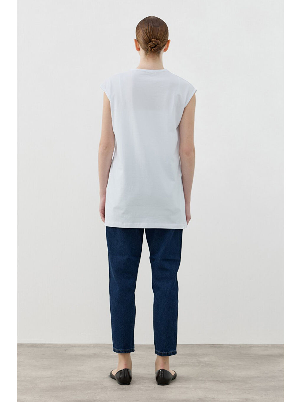 Sıfır Kol Basic Pamuklu Tişört 1810 Beyaz-2
