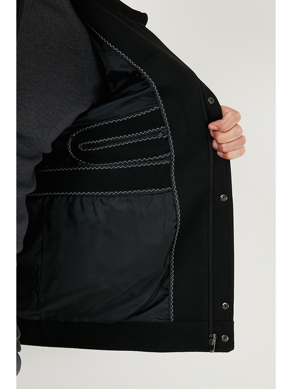 Siyah Slim Fit Ceket Yaka Astarlı Kaşe Kaban 58400347-5