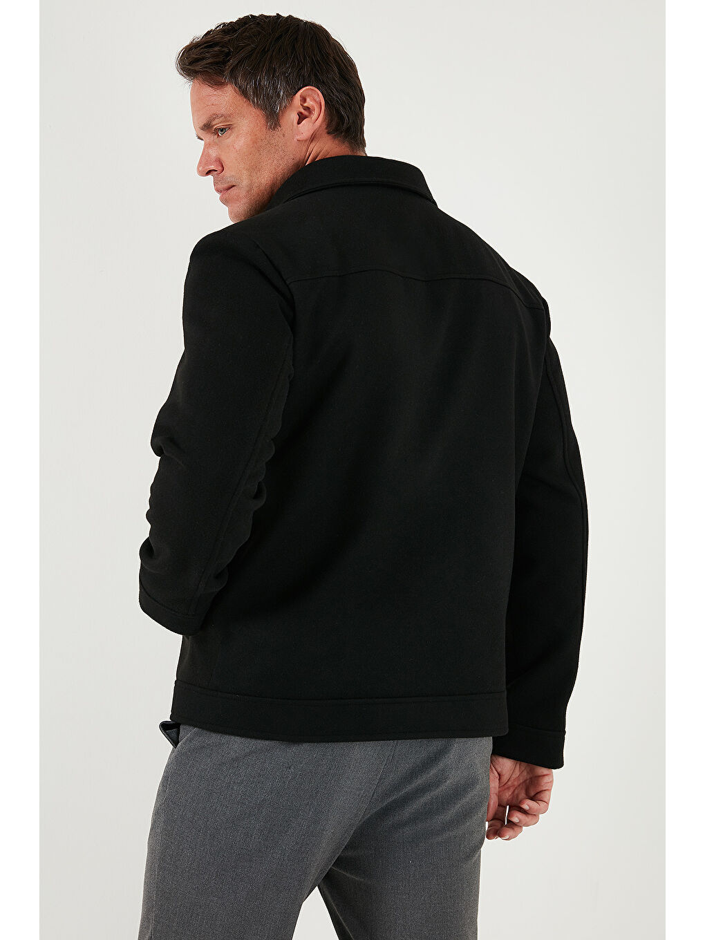 Siyah Slim Fit Ceket Yaka Astarlı Kaşe Kaban 58400347-6