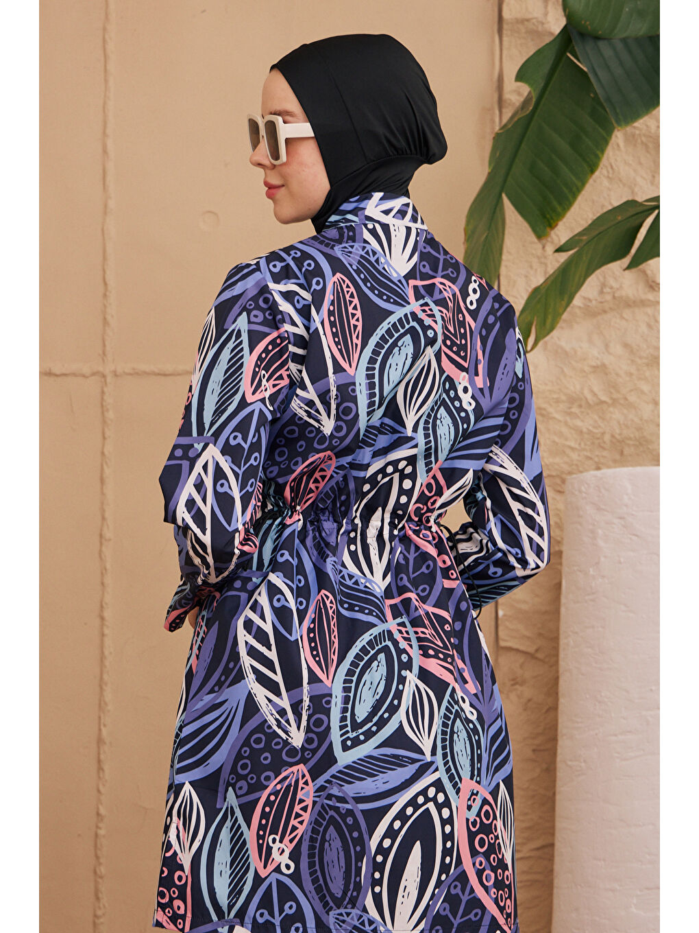 Paraşüt Tam Kapalı Tesettür Mayo Desenli Dokuma 2224-667 Siyah01-2