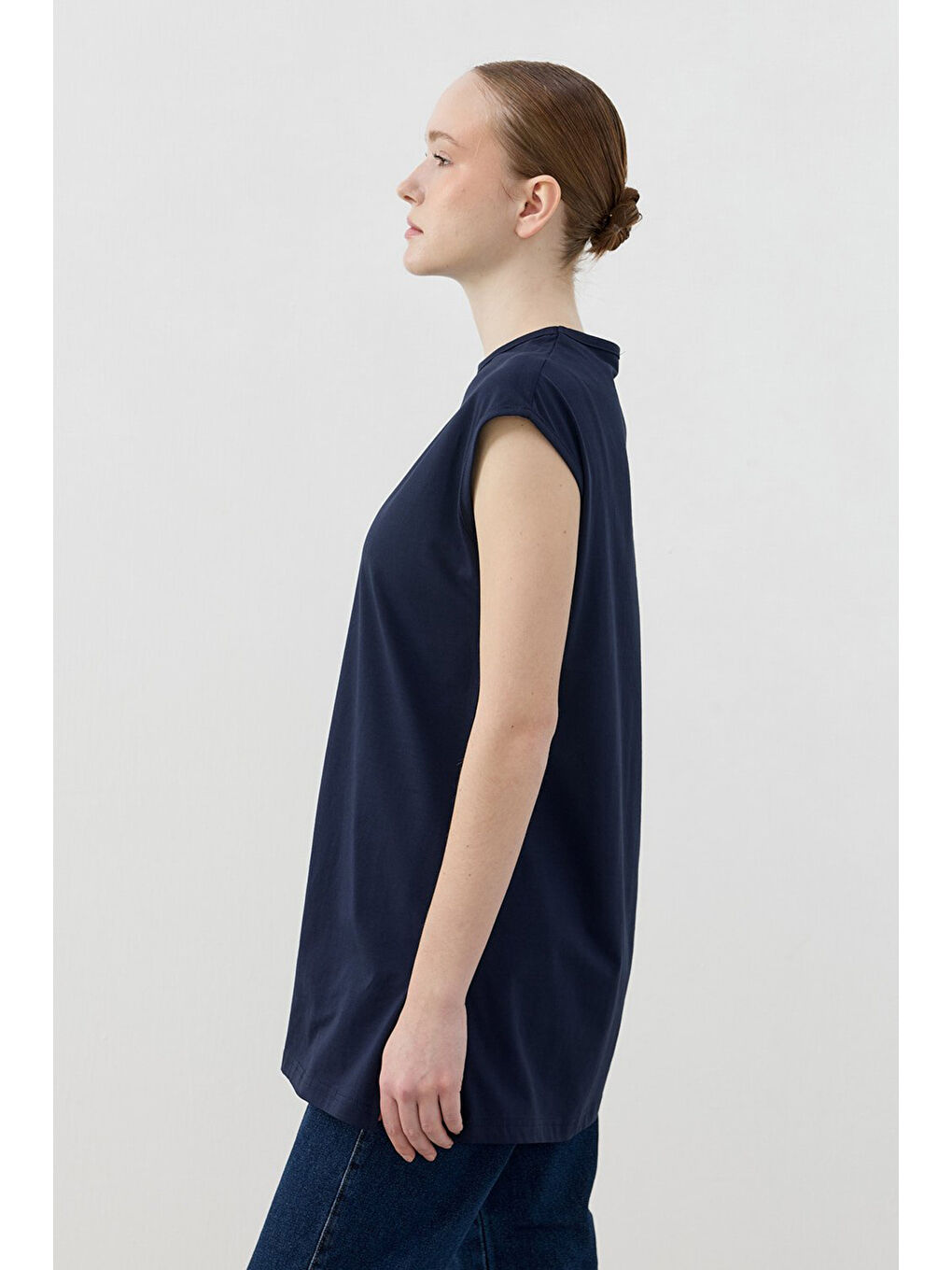 Sıfır Kol Basic Pamuklu Tişört 1810 Lacivert-1