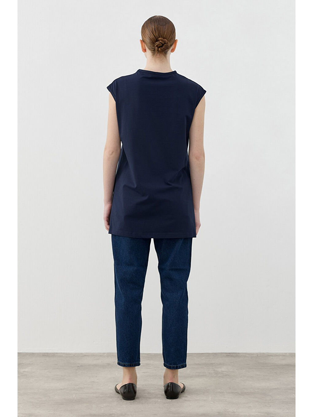 Sıfır Kol Basic Pamuklu Tişört 1810 Lacivert-2