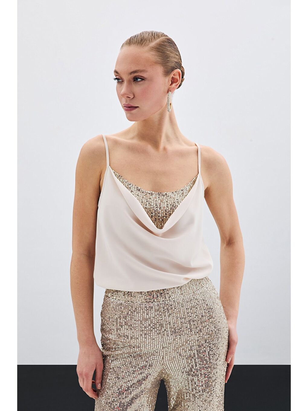 SATEEN Degaje Yaka Bluz - Bej - 1