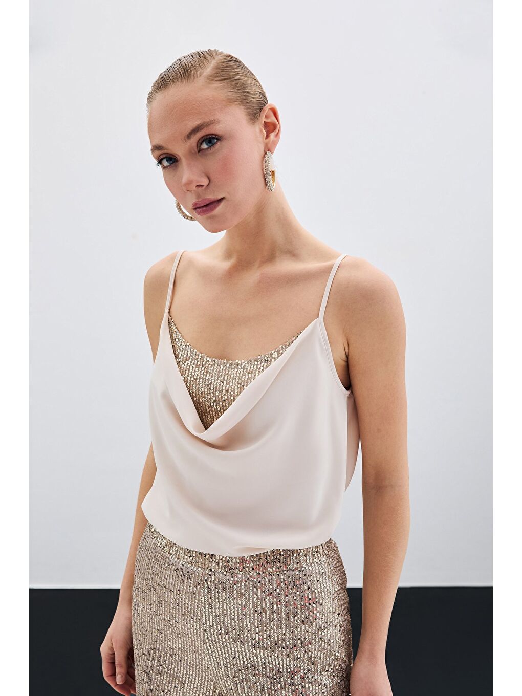 SATEEN Degaje Yaka Bluz - Bej - 2