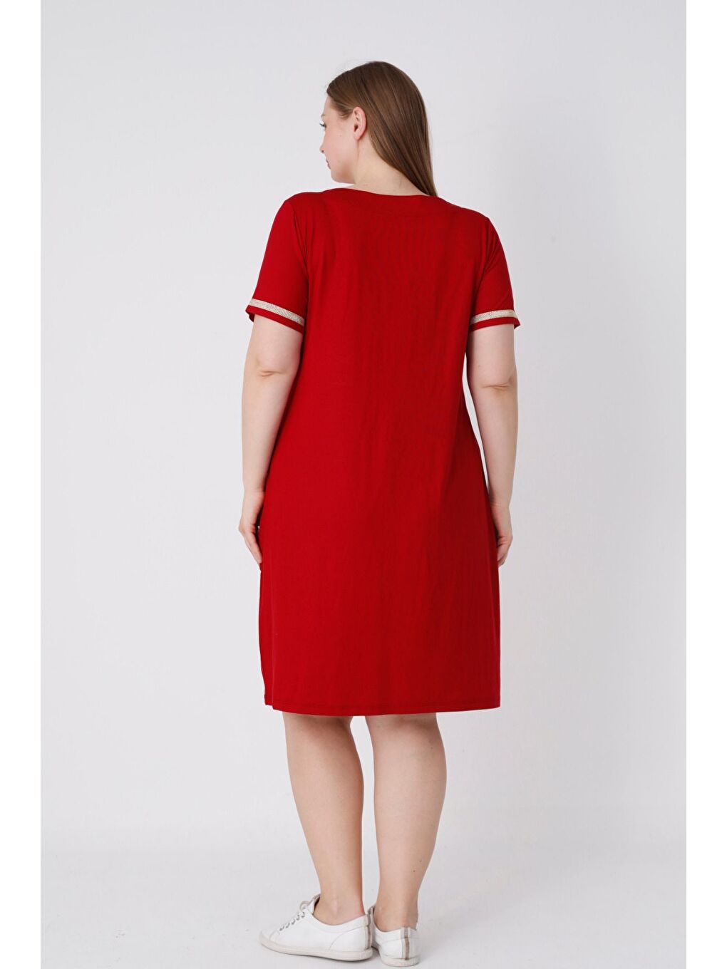Kadın Bordo Büyük Beden Kısa Kollu Nakış Detaylı Elbise-3
