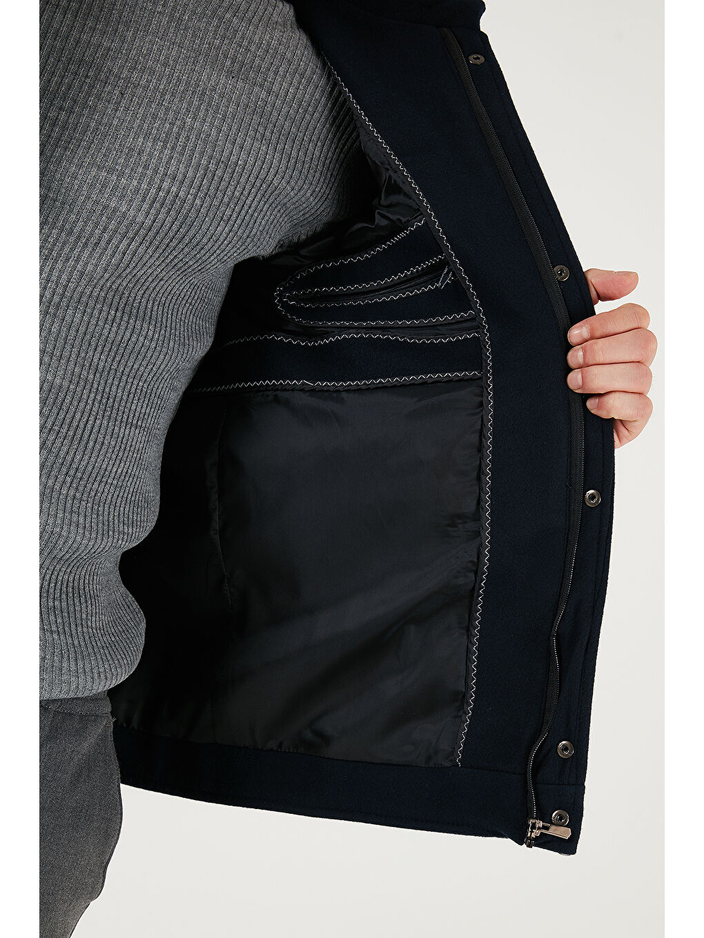 Lacivert Slim Fit Ceket Yaka Astarlı Kaşe Kaban 58400347-5