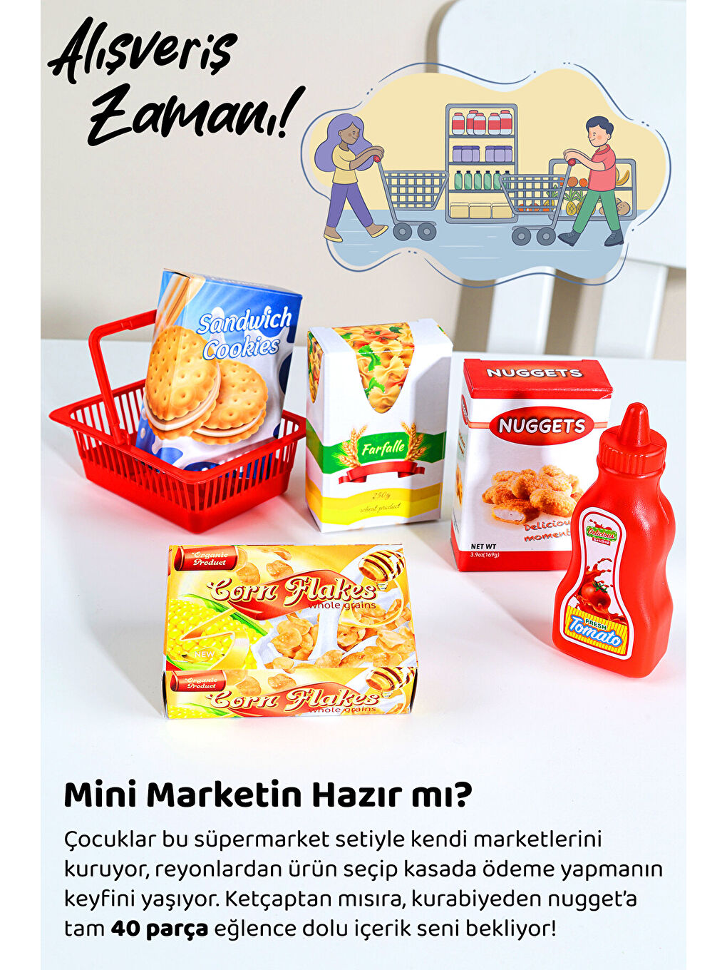 40 Parça Yazar Kasa Alışveriş Seti - Aksesuarlı Market Seti Eğitici Öğretici Oyuncak-1