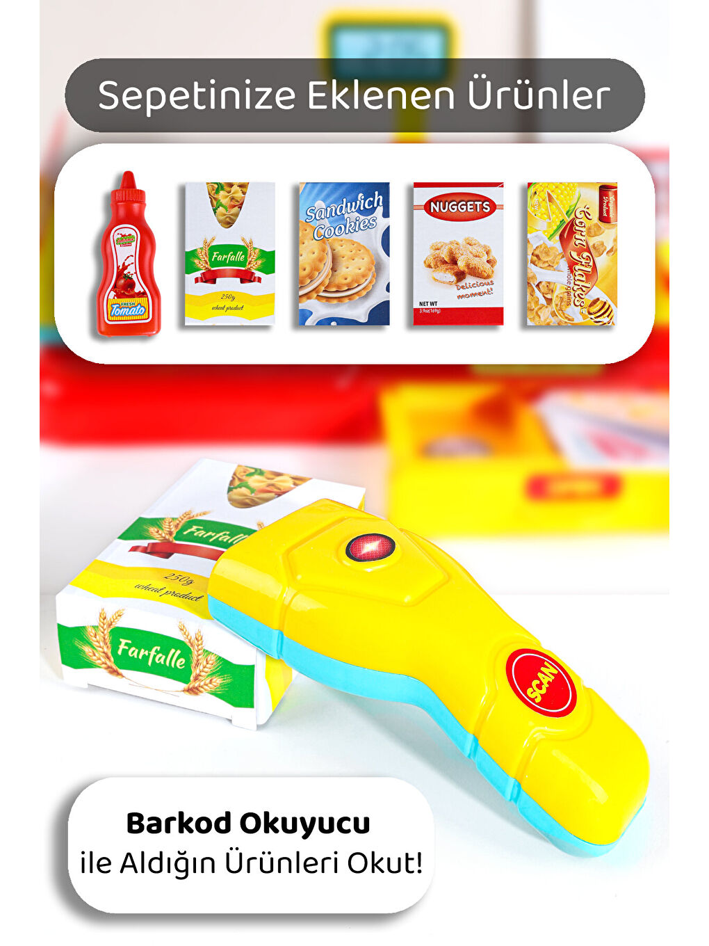 40 Parça Yazar Kasa Alışveriş Seti - Aksesuarlı Market Seti Eğitici Öğretici Oyuncak-2