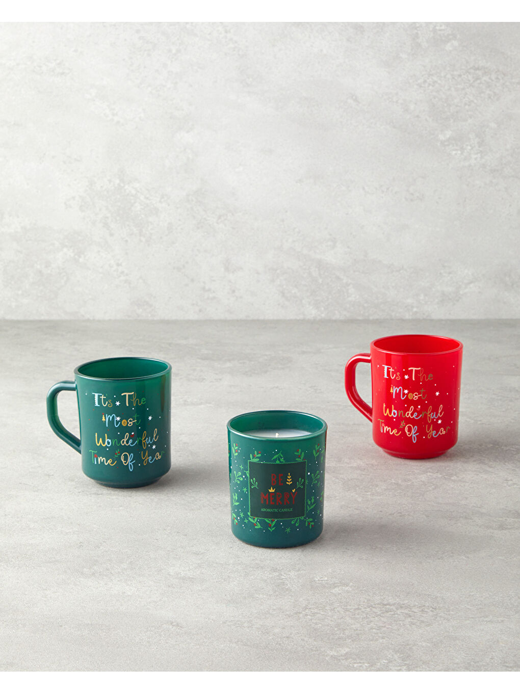 Merry Merry Cam 2’li ve Mumlu Kupa 250 ml Kırmızı - Yeşil