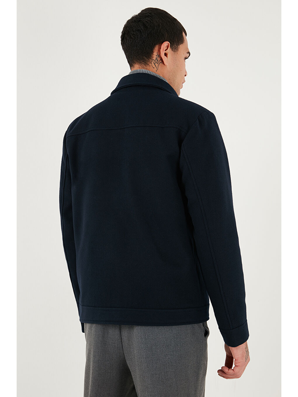 Lacivert Slim Fit Ceket Yaka Astarlı Kaşe Kaban 58400347-6