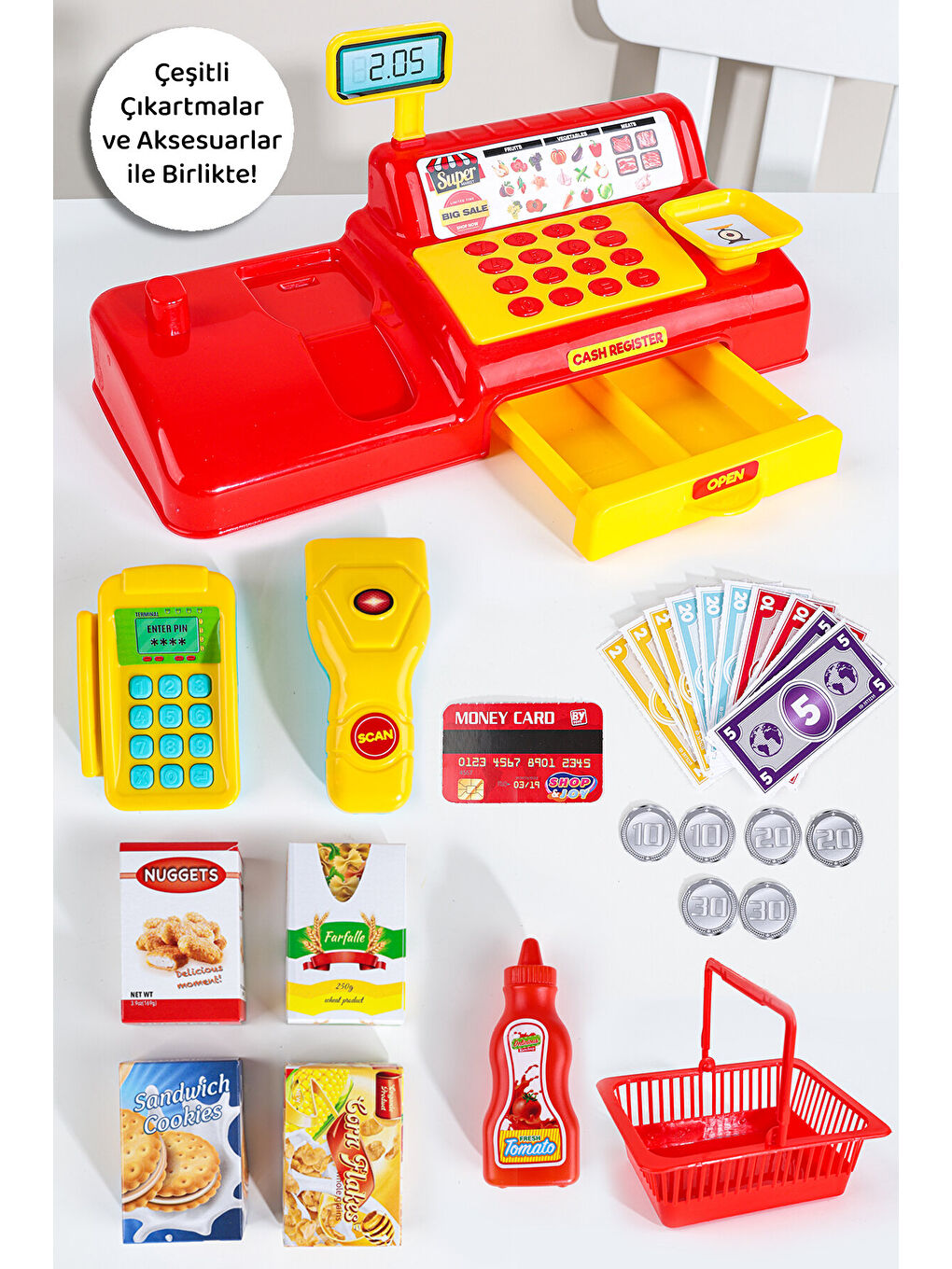 40 Parça Yazar Kasa Alışveriş Seti - Aksesuarlı Market Seti Eğitici Öğretici Oyuncak-5