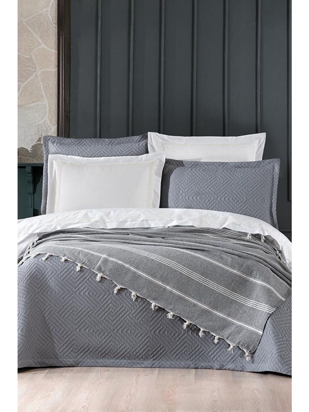 Elite Modern 8 Parça Gelin Seti Gri