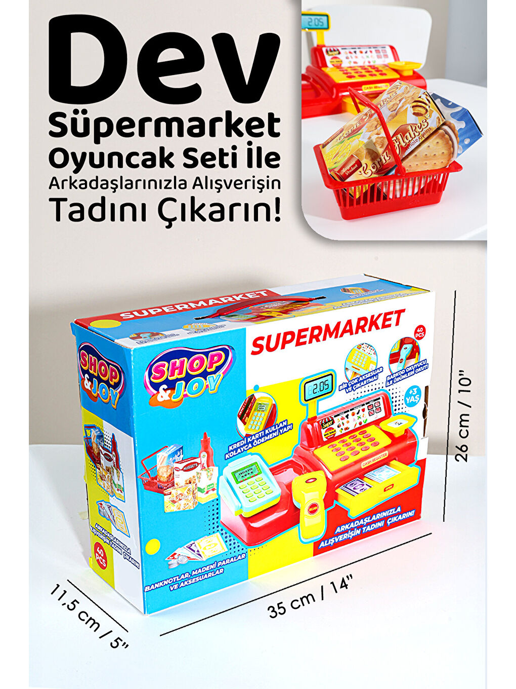 40 Parça Yazar Kasa Alışveriş Seti - Aksesuarlı Market Seti Eğitici Öğretici Oyuncak-6