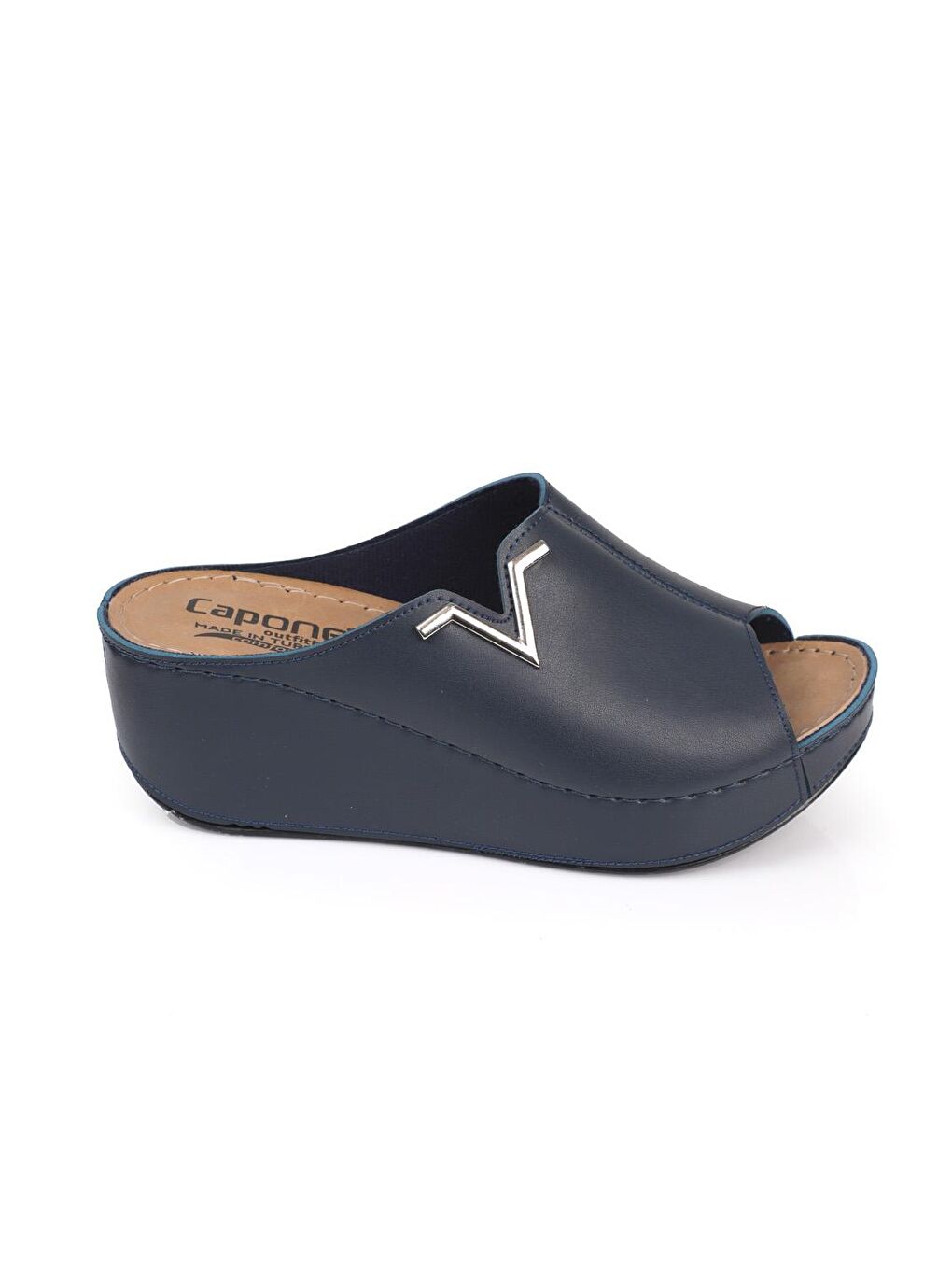 Lacivert 6145 Kadın Dolgu Topuklu V Toka Terlik-2