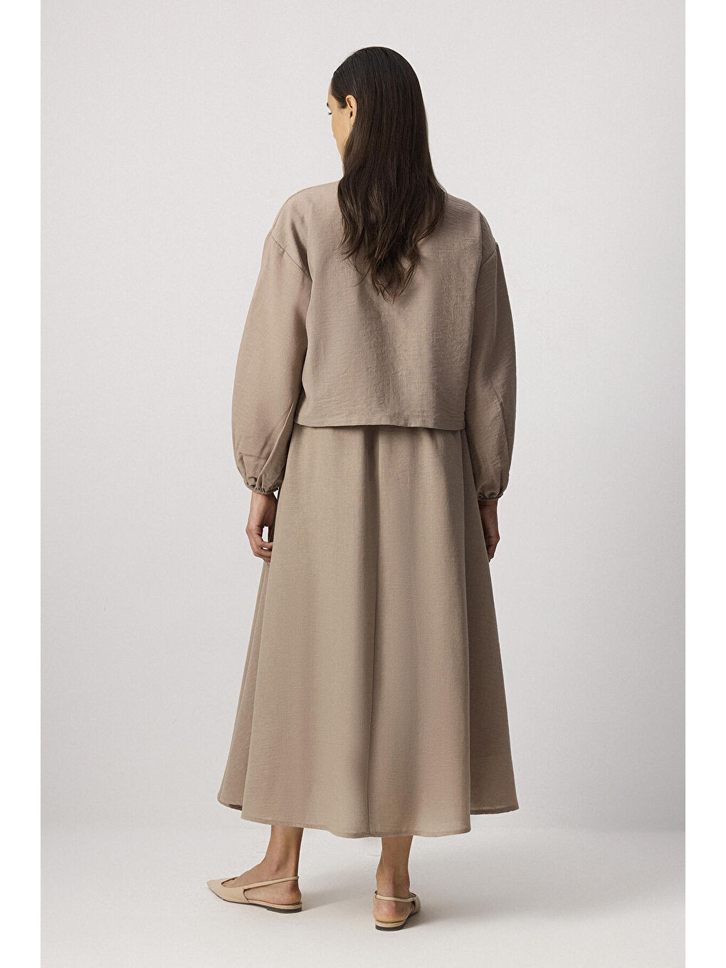 Bej Önden Bağlamalı Ceket Etek Takım-5