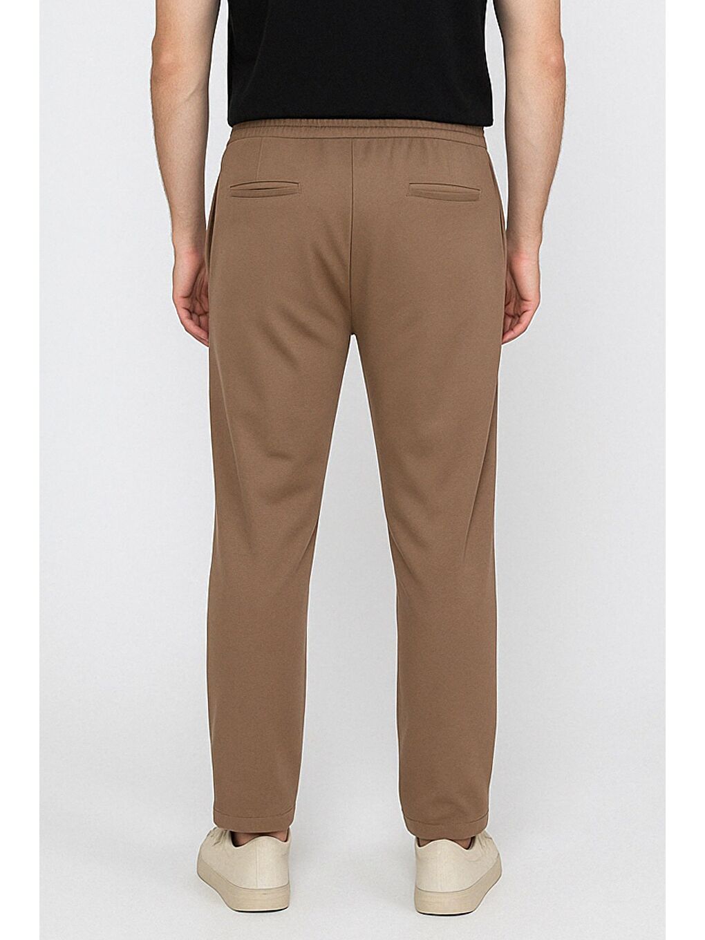Bej Erkek Bel Bağcıklı Fermuarlı Düz Paça Jogger Pantolon-1