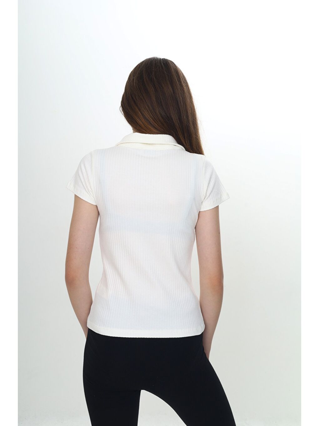 Ekru Kız Çocuk Okul Polo Yaka Fitilli Tişört-3