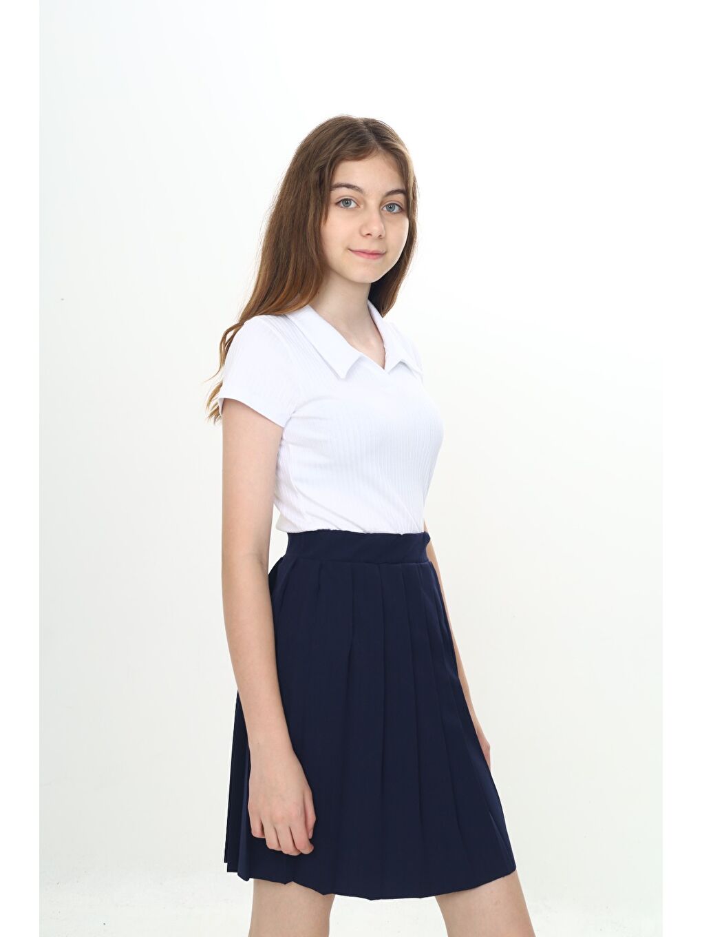 Lacivert Kız Çocuk Piliseli Okul Etek-7