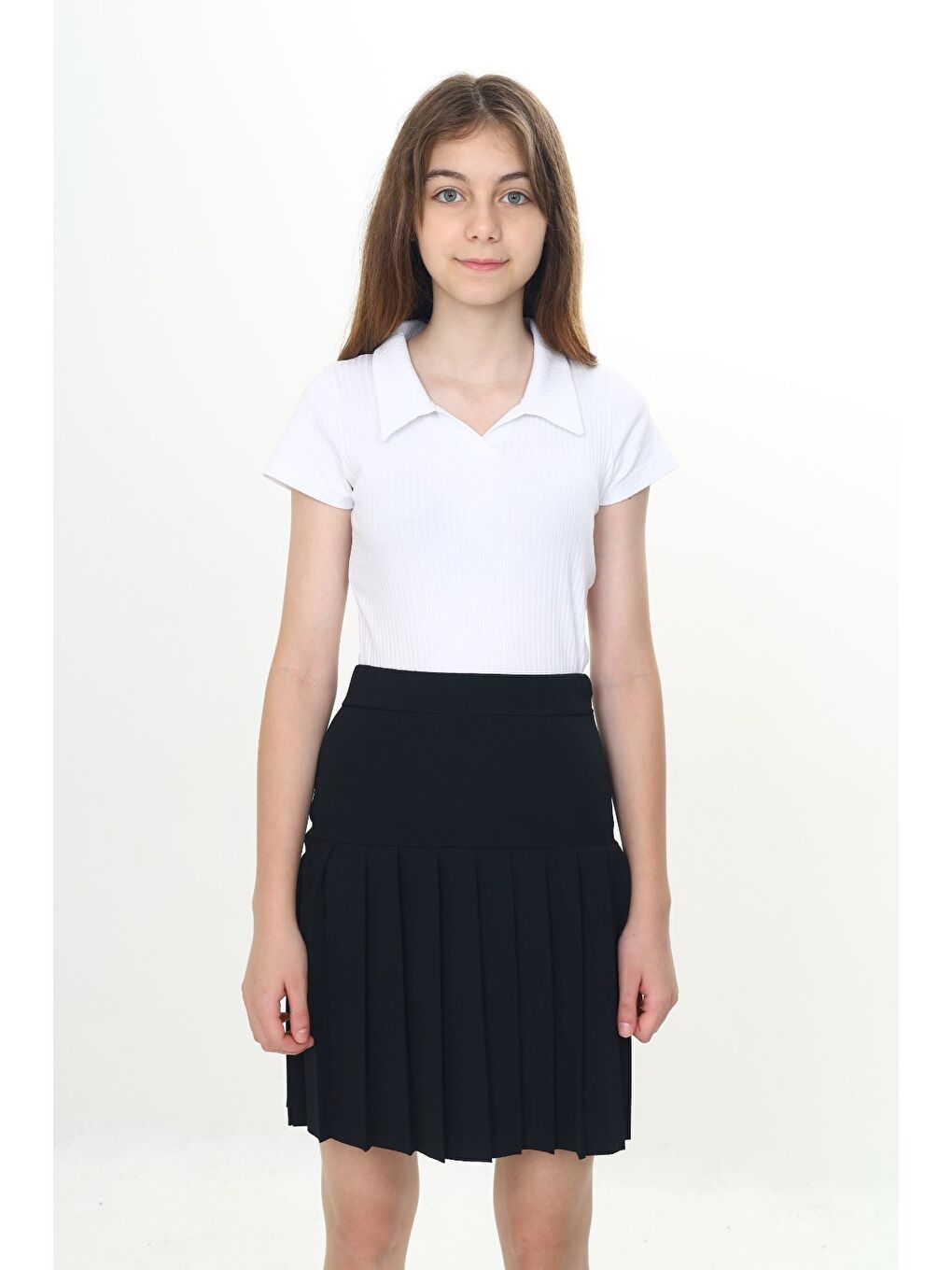 Siyah Kız Çocuk Yarı Piliseli Okul Etek-4