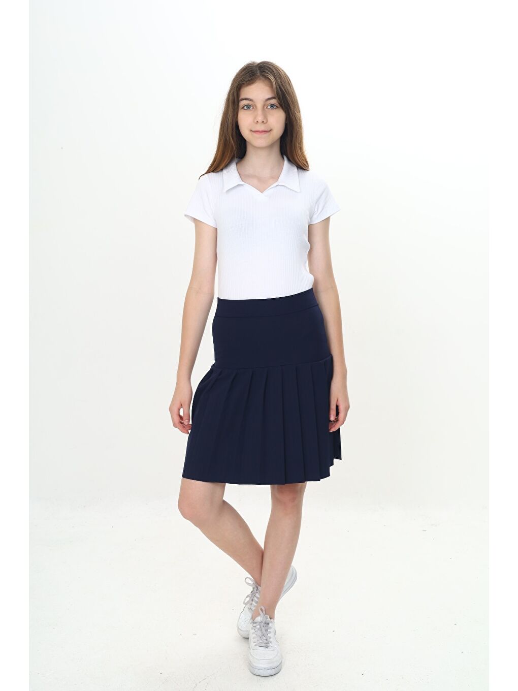 Lacivert Kız Çocuk Yarı Piliseli Okul Etek