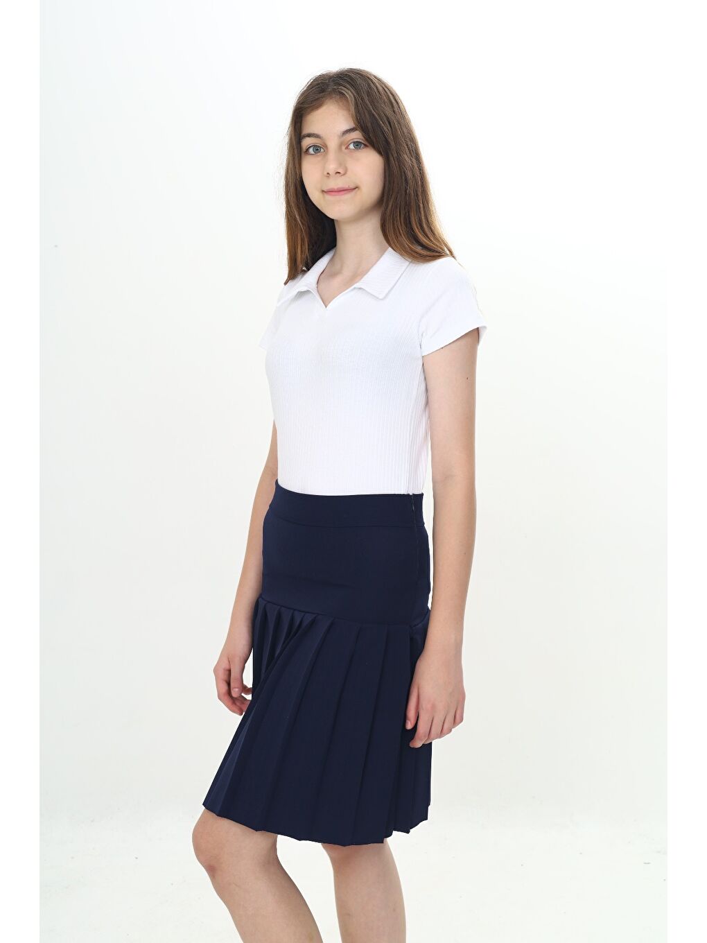 Lacivert Kız Çocuk Yarı Piliseli Okul Etek-2