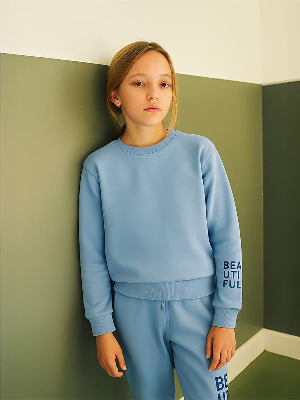 Girls Basic 6-9 Yaş Sweatshirt - Mavi7-8 Yaş-1