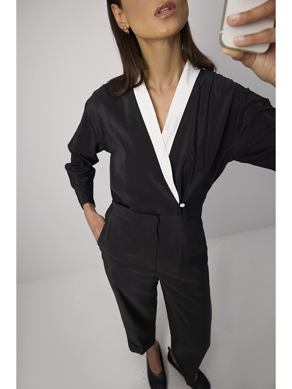 Siyah Double Paça Kupra Pantolon-1