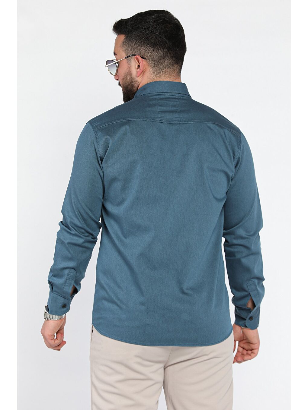 Petrol Erkek Cepli Çıtçıtlı Uzun Kol Gömlek-2