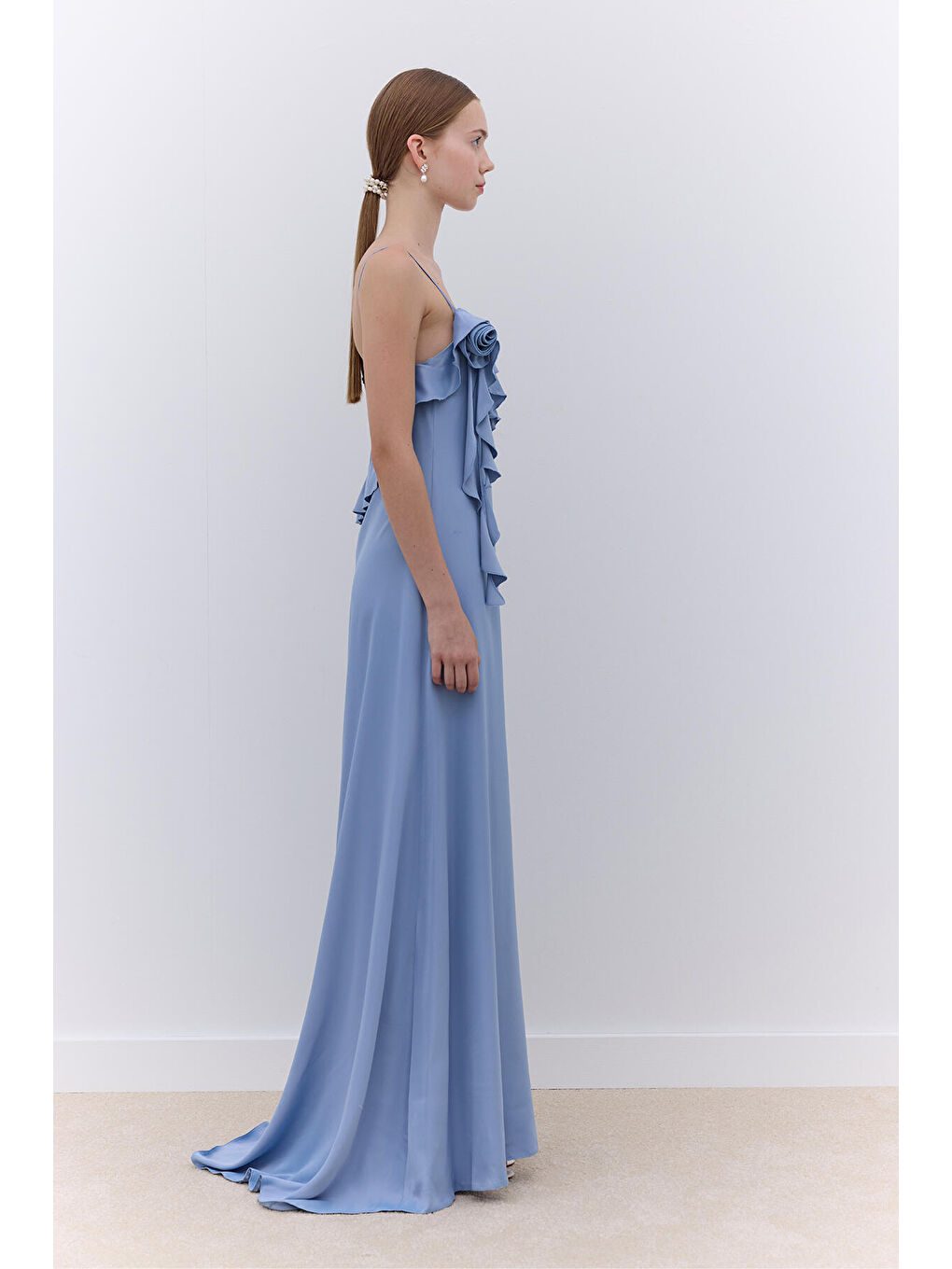 Rosalie Askılı Abiye Elbise Mavi-2