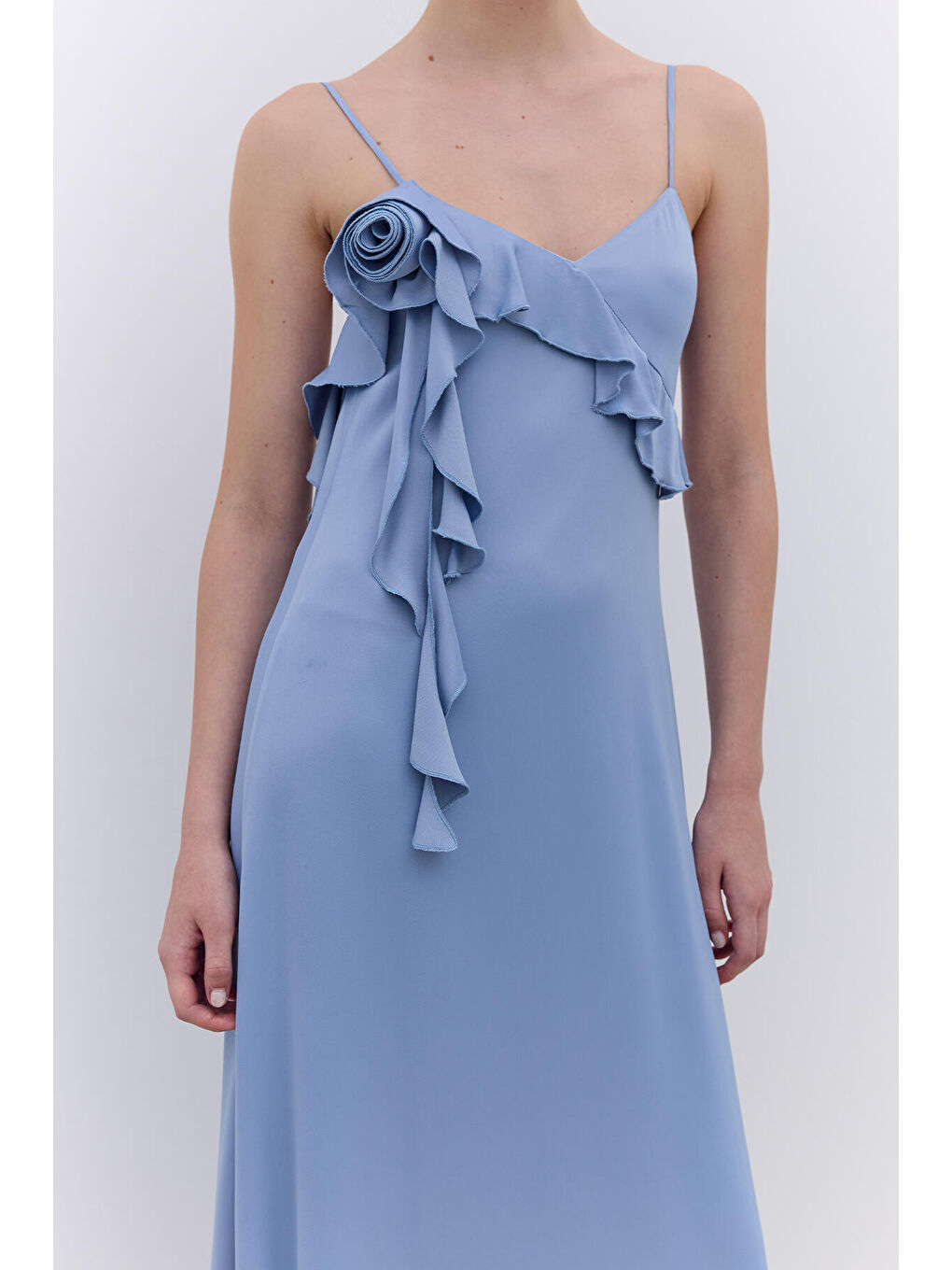 Rosalie Askılı Abiye Elbise Mavi-3