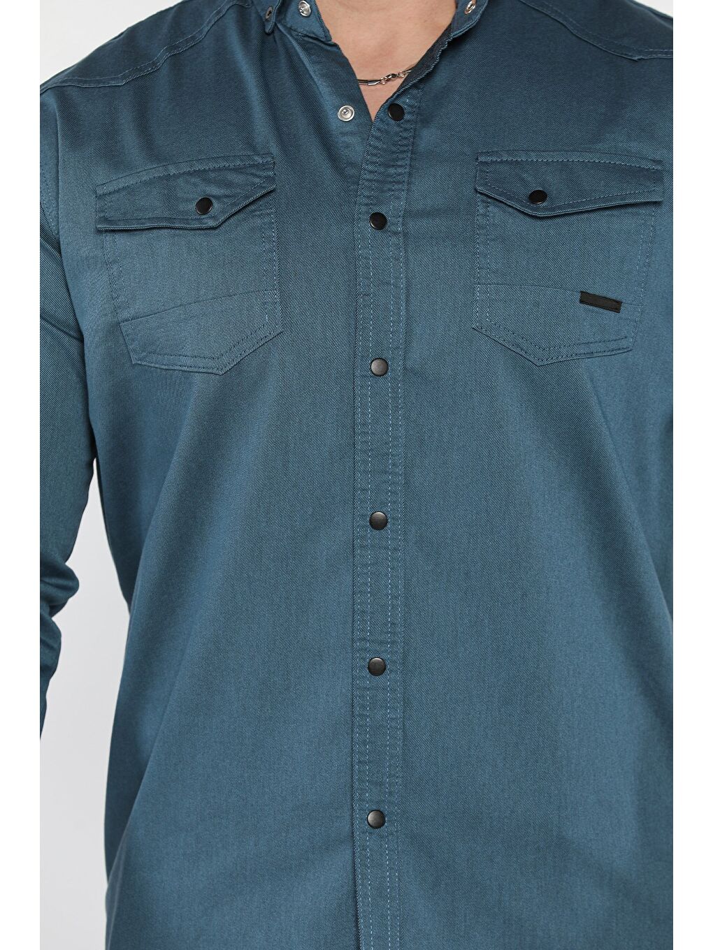 Petrol Erkek Cepli Çıtçıtlı Uzun Kol Gömlek-3