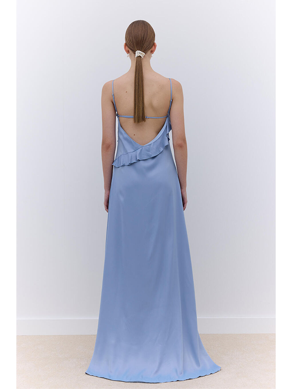 Rosalie Askılı Abiye Elbise Mavi-4