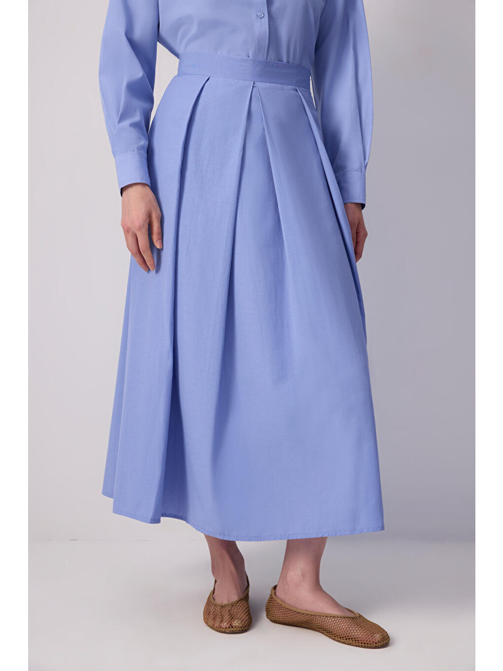 Mavi Geniş Pileli Etek-1
