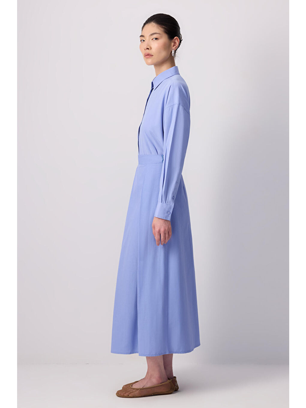 Mavi Geniş Pileli Etek-2