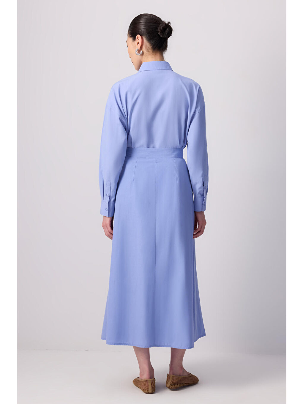 Mavi Geniş Pileli Etek-3