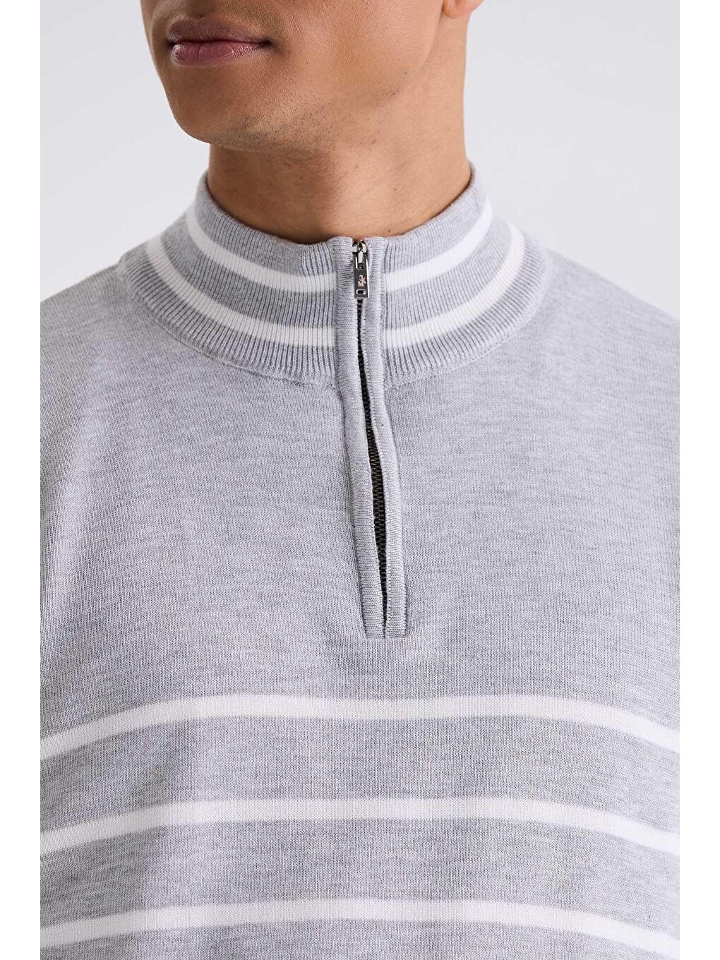 Gri Slim Fit Yarım Balıkçı Triko Kazak-2