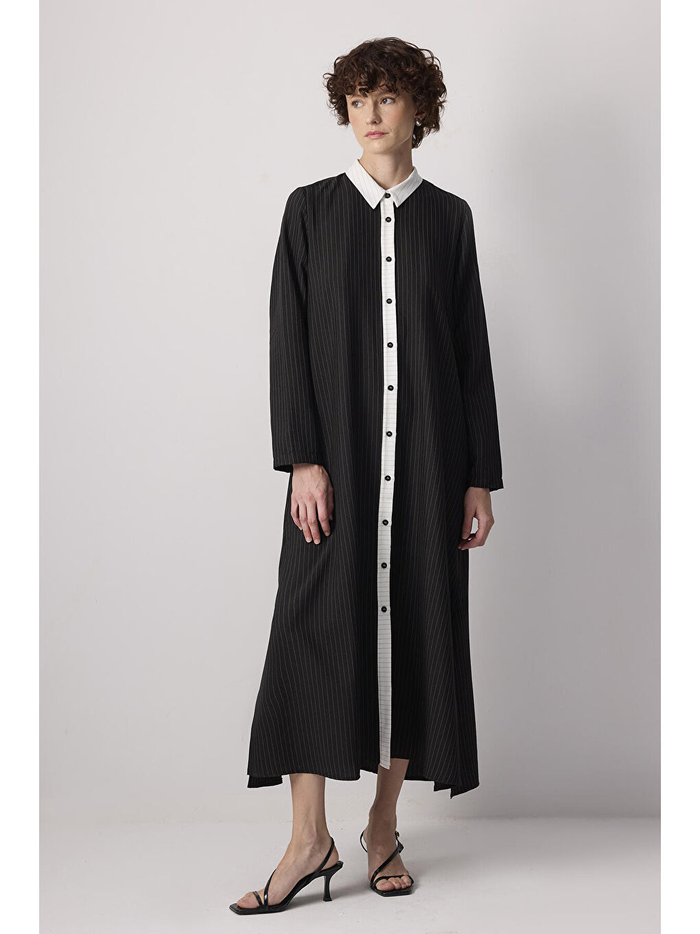 Siyah Çizgili Gömlek Elbise