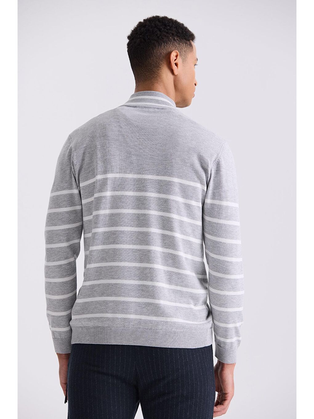 Gri Slim Fit Yarım Balıkçı Triko Kazak-3