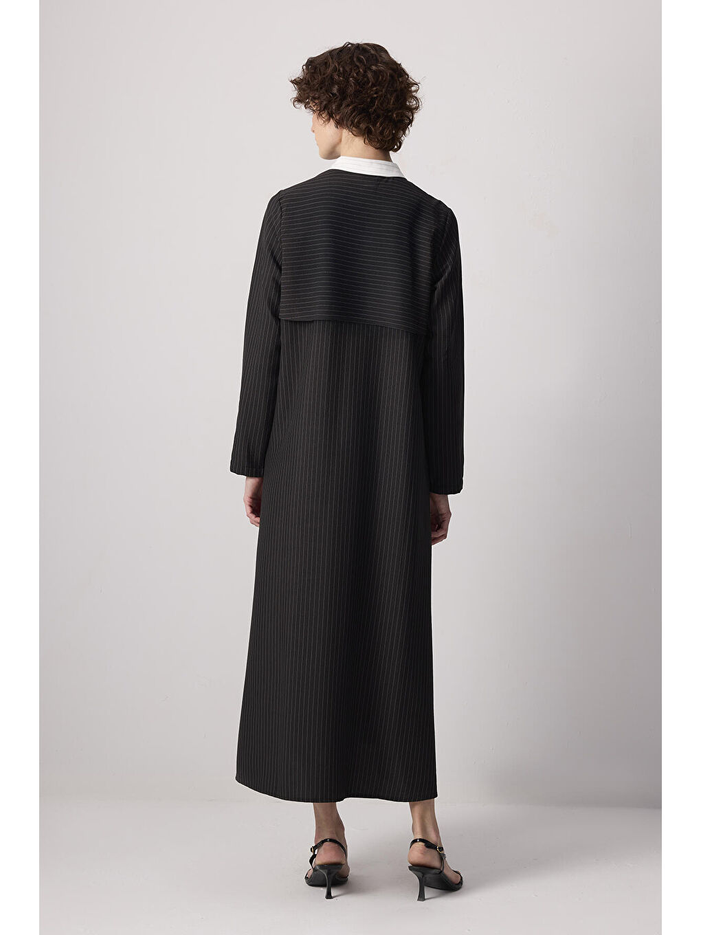 Siyah Çizgili Gömlek Elbise-3