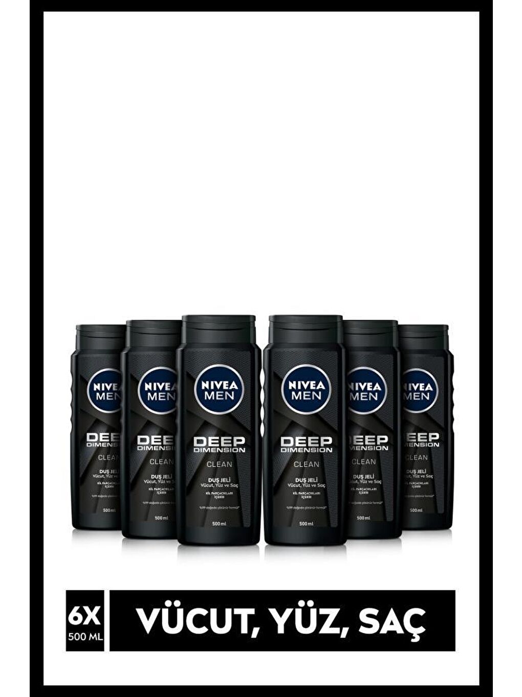 NIVEA Şeffaf Men Deep Dimension Duş Jeli 500 ml X6 Adet Saç Yüz Ve Vücut İçin