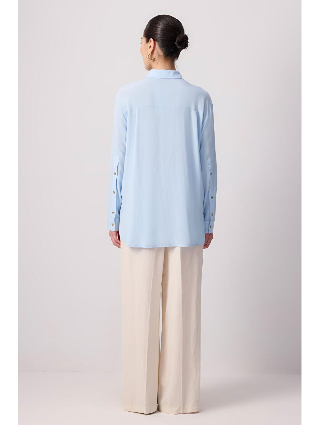 Mavi Gold Düğme Detaylı Viskon Gömlek-3