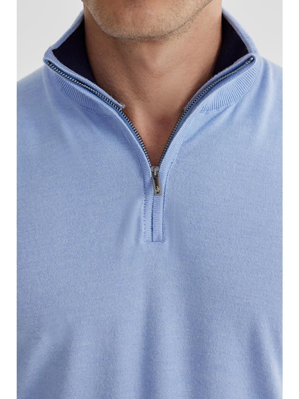 Mavi Slim Fit Fermuarlı Dik Yaka Triko Kazak-2